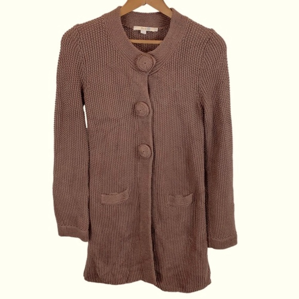 Boden sz 2 Chocolate Brown Chunky Knit Cardigan Sweater Jacket Button Snap Front